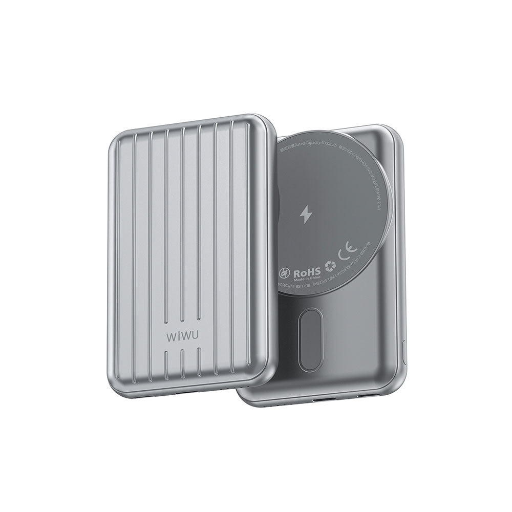 Wiwu PP02 Taşınabilir Wireless Şarj ve PD Hızlı Şarj Özellikli Powerbank 15W 5000mAh Gümüş