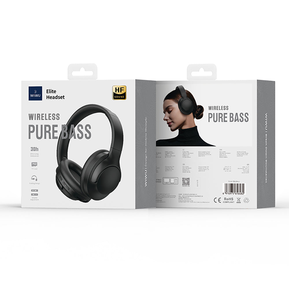 Wiwu TD-08 Elite Serisi Ayarlanabilir Pure Bass Hi-Fi Kulak Üstü Bluetooth Kulaklık v5.3 Siyah