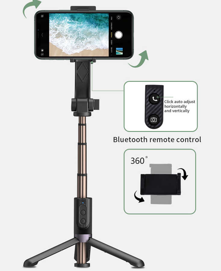 Wiwu TGS-301 Çok Fonksiyonlu Selfie Çubuğu Siyah