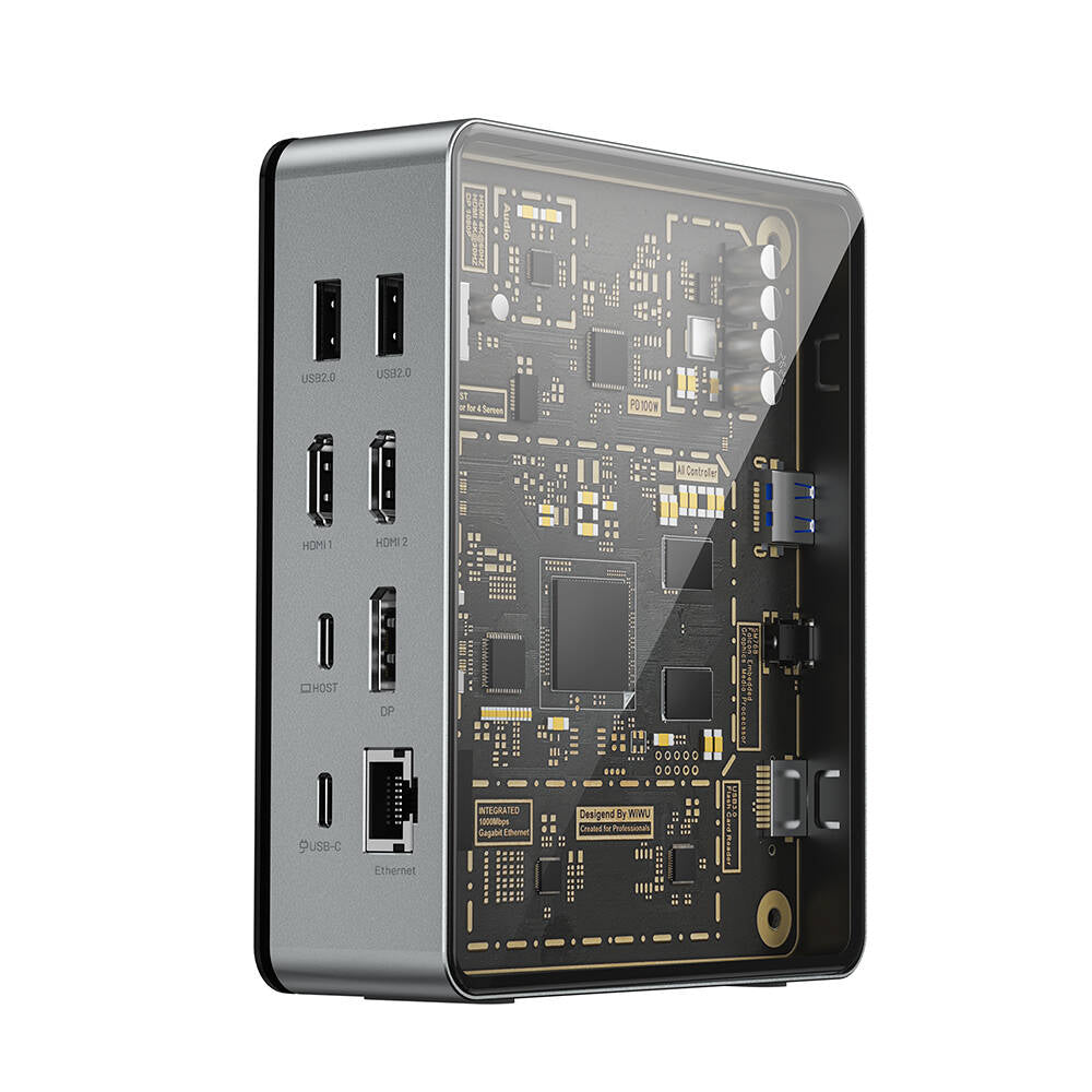 Wiwu W1601 Matrix 16in1 LED Atmosfer Işıklı Type-C Hub Docking Station Gri