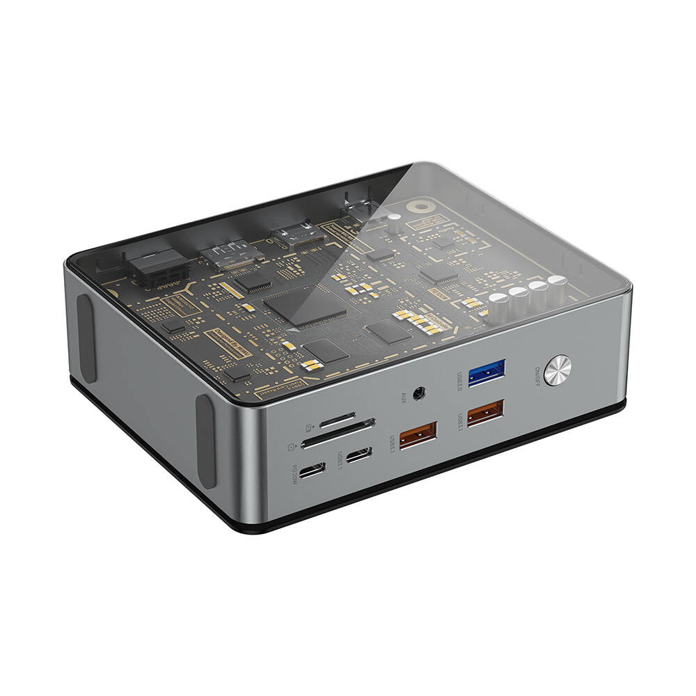 Wiwu W1601 Matrix 16in1 LED Atmosfer Işıklı Type-C Hub Docking Station Gri