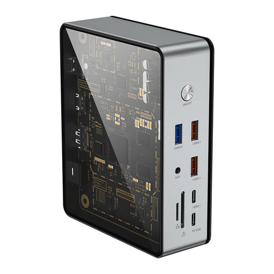 Wiwu W1601 Matrix 16in1 LED Atmosfer Işıklı Type-C Hub Docking Station Gri