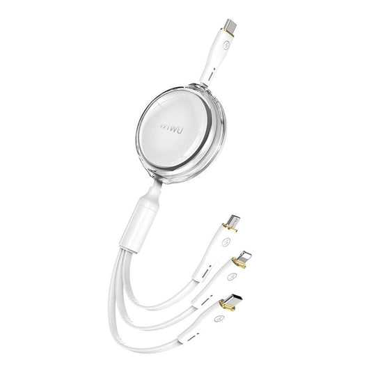 Wiwu Wi-C023 Vigor Serisi 3in1 Type-C Lightning Micro USB Makaralı Data ve Şarj Kablosu 100W 1.5M Beyaz