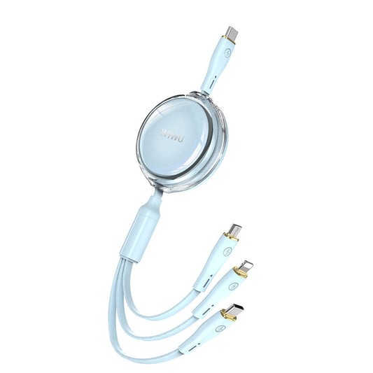 Wiwu Wi-C023 Vigor Serisi 3in1 Type-C Lightning Micro USB Makaralı Data ve Şarj Kablosu 100W 1.5M Mavi