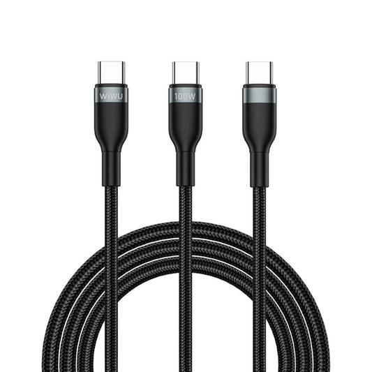 Wiwu Wi-C029 Concise Serisi 2in1 Type-C PD Data ve Şarj Kablosu 100W 1.2M Siyah