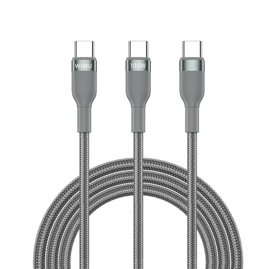 Wiwu Wi-C029 Concise Serisi 2in1 Type-C PD Data ve Şarj Kablosu 100W 1.2M Gri