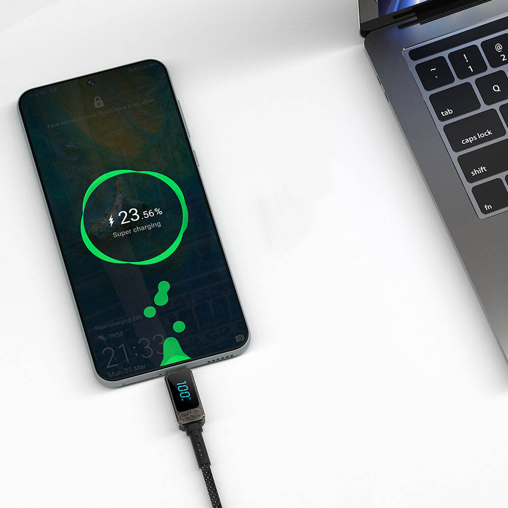 Wiwu Wi-C038 Titan Serisi Type-C to Type-C PD 100W LED Dijital Göstergeli Şarj ve Data Kablosu 1.2M Krem