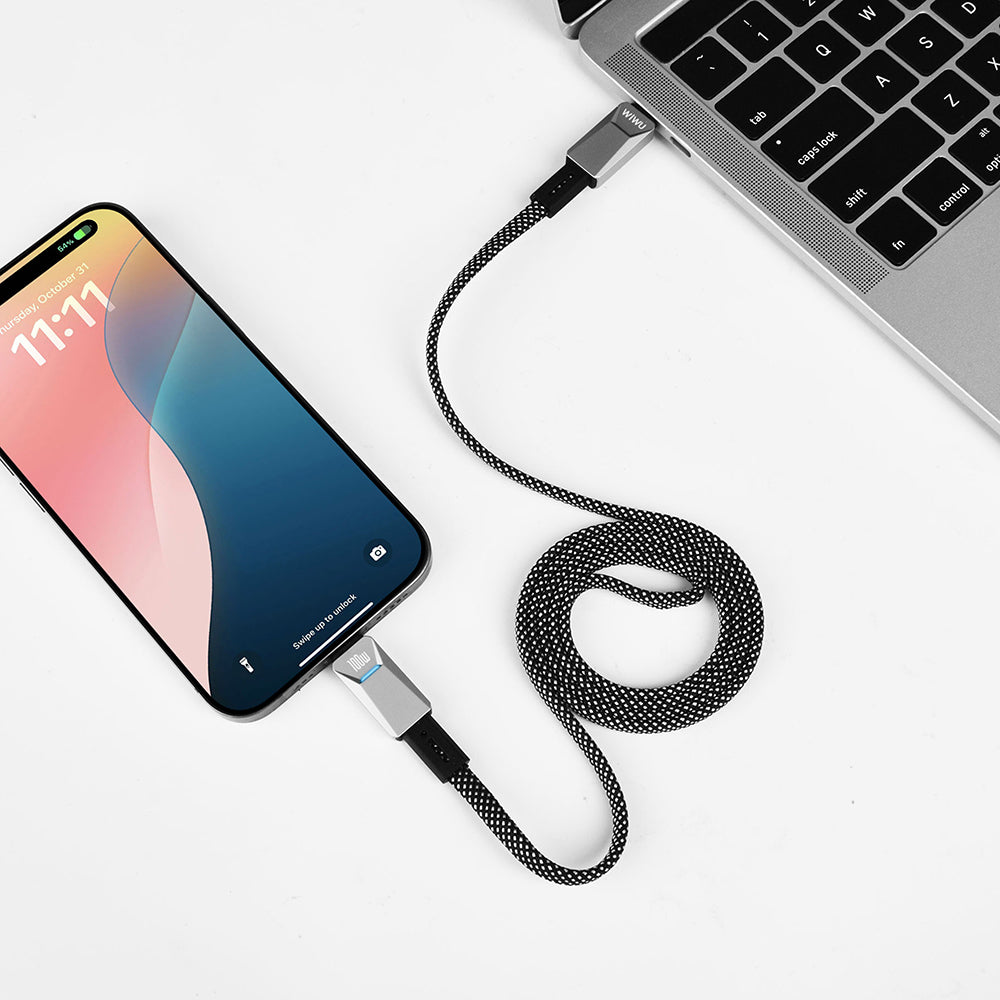 Wiwu Wi-C078 Cyberlink Serisi Type-C to Type-C PD Hızlı Şarj Özellikli Data ve Şarj Kablosu 100W 1M Gümüş