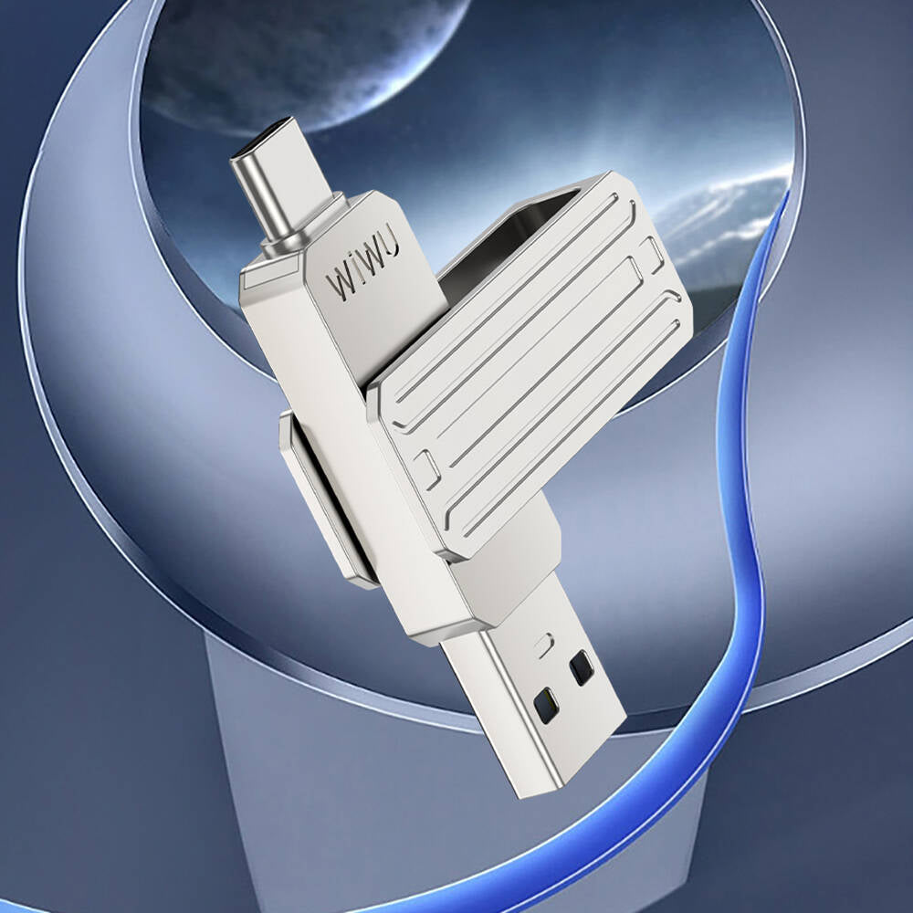 Wiwu Wi-FD001 3in1 USB3.2 Sürücü Disk USB-A + Lightning + Type-C OTG 128 GB Gümüş