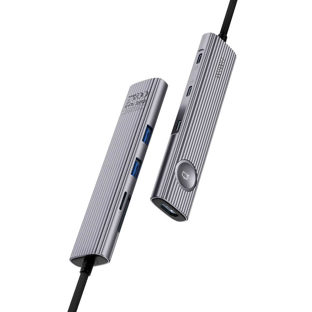 Wiwu Wi-HB8001 Travel Serisi 8in1 HDMI (4K@60Hz) Girişli 100W PD Type-C Hub Bağlantı İstasyonu Gri