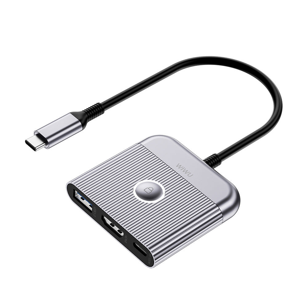 Wiwu Wi-HB8002 Travel Serisi 3in1 HDMI (4K@60Hz) Girişli 100W PD Type-C Hub Bağlantı İstasyonu Gri