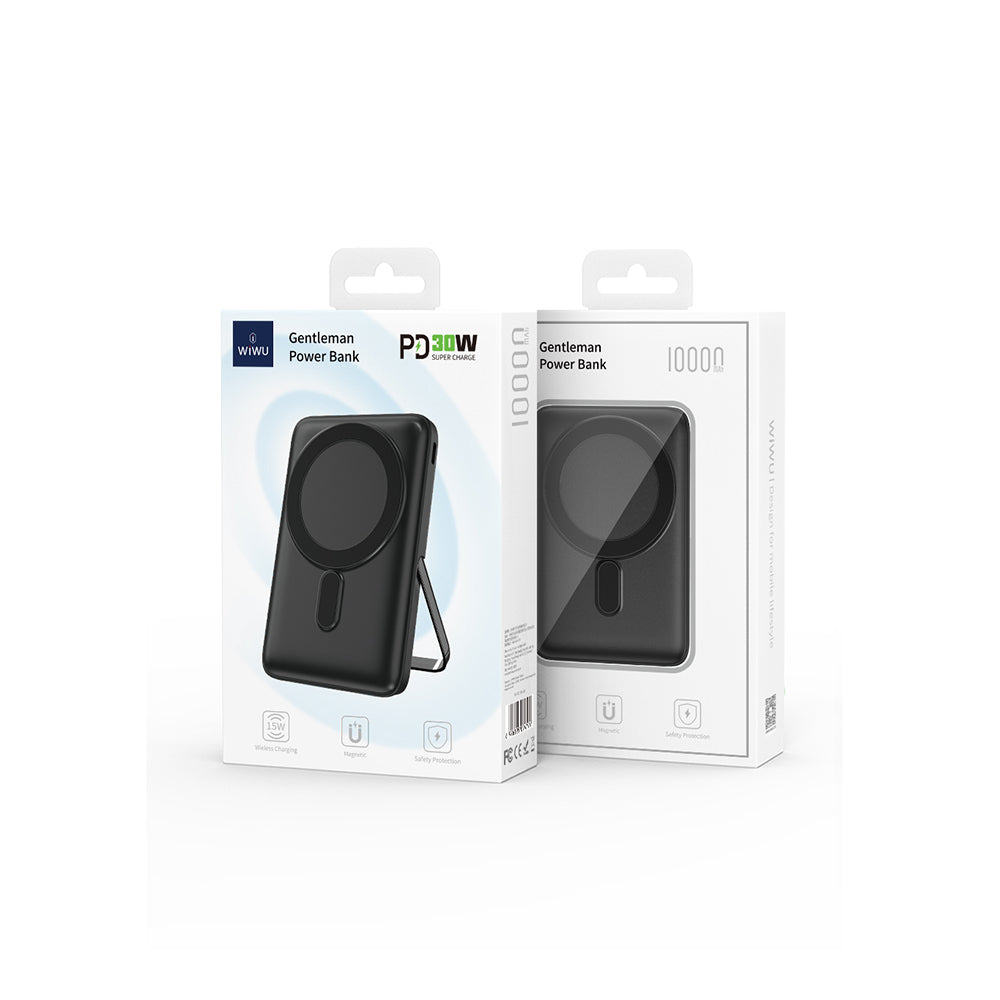 Wiwu Wi-P011 Gentleman Serisi LED Işık Göstergeli Standlı Kablosuz Powerbank 10.000mAh 15W Beyaz