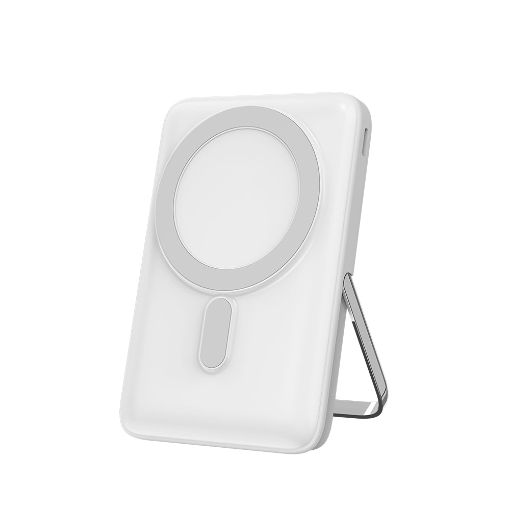 Wiwu Wi-P011 Gentleman Serisi LED Işık Göstergeli Standlı Kablosuz Powerbank 10.000mAh 15W Beyaz