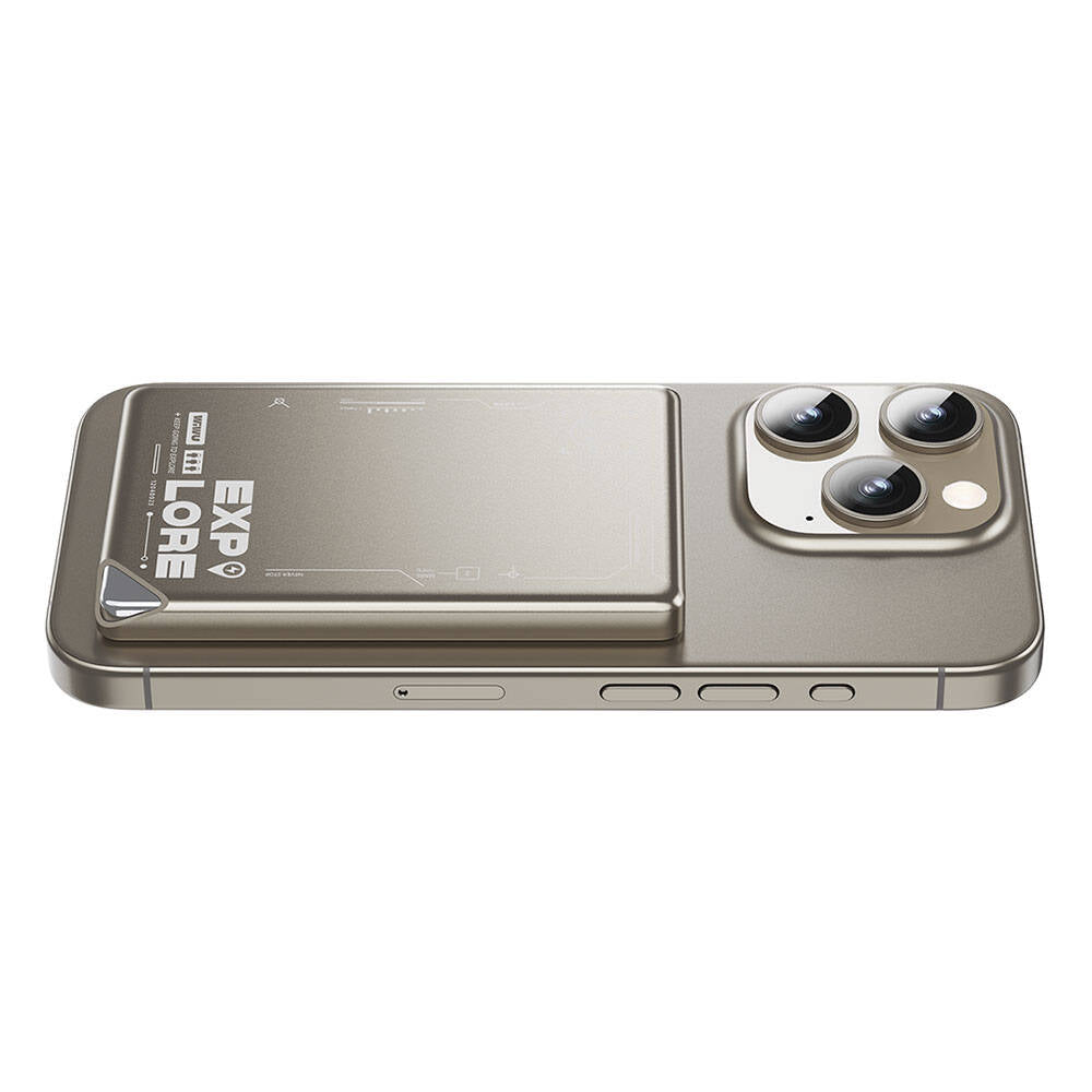 Wiwu Wi-P019 Ultra-Thin Explore Serisi Led Göstergeli Wireless Magsafe Powerbank 15W 5000mAh Titanyum-Gold
