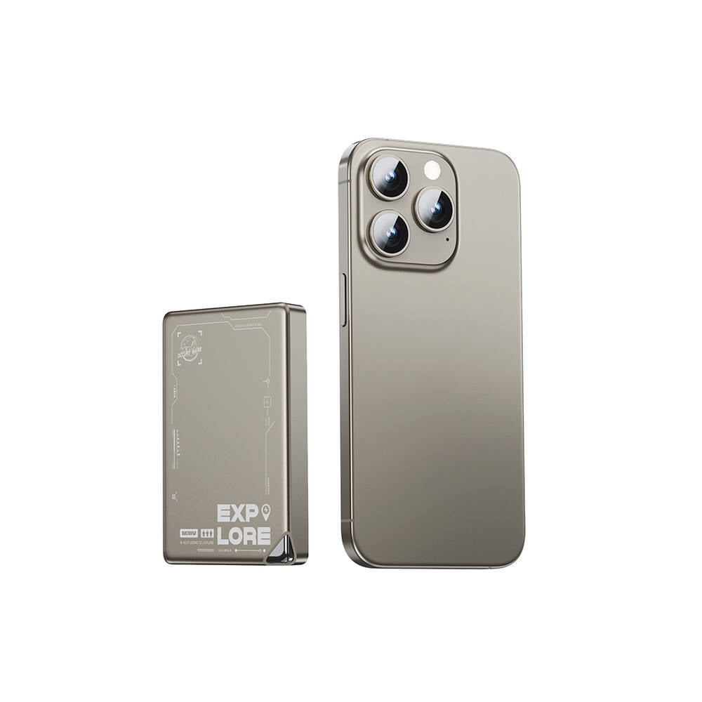Wiwu Wi-P020 Ultra-Thin Explore Serisi Led Göstergeli Wireless Magsafe Powerbank 15W 10000mAh Titanyum-Gold