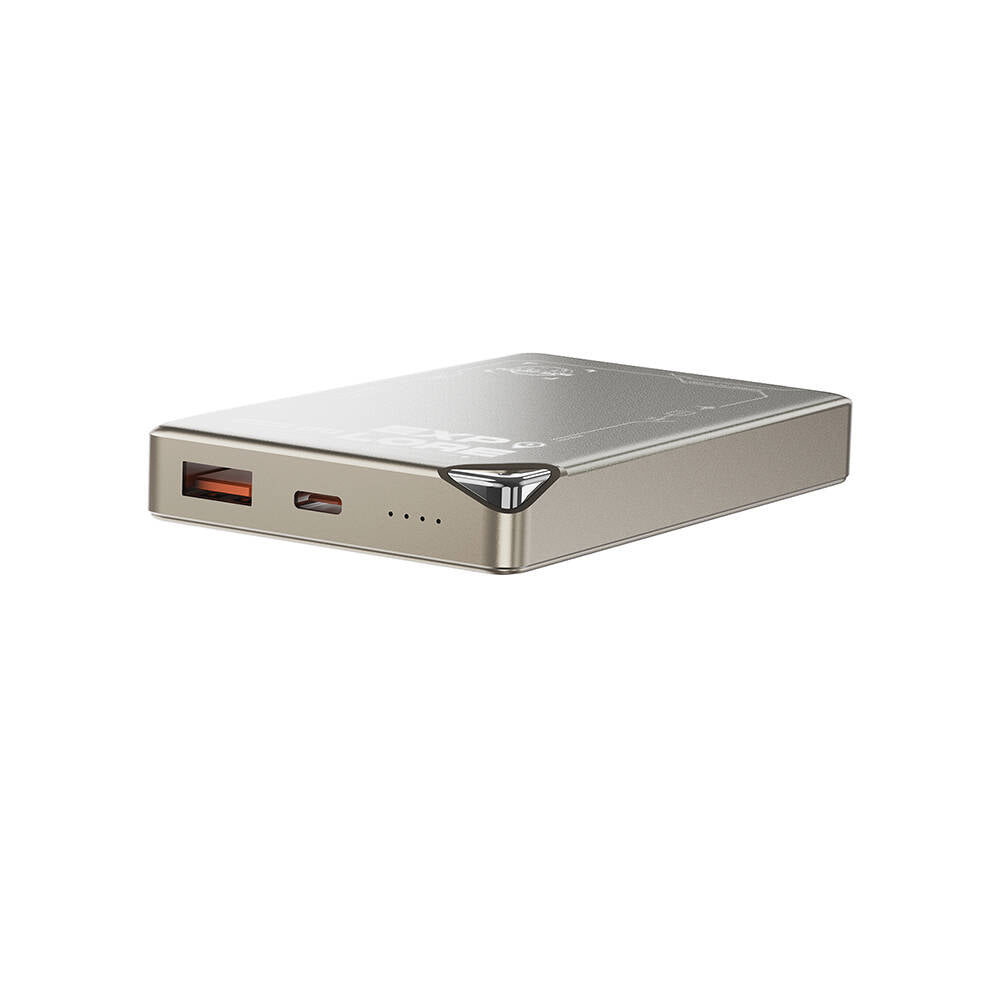 Wiwu Wi-P020 Ultra-Thin Explore Serisi Led Göstergeli Wireless Magsafe Powerbank 15W 10000mAh Titanyum-Gold