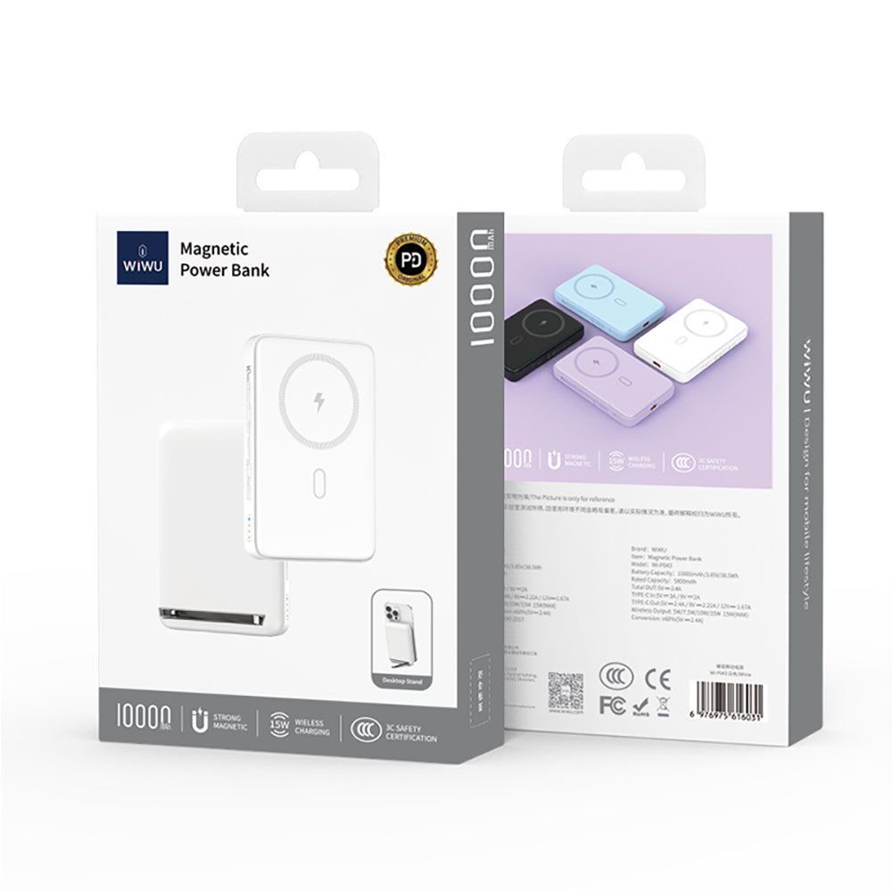 Wiwu Wi-P043 LED Işık Göstergeli Standlı Taşınabilir Magsafe Wireless Powerbank 10.000mAh 15W Siyah