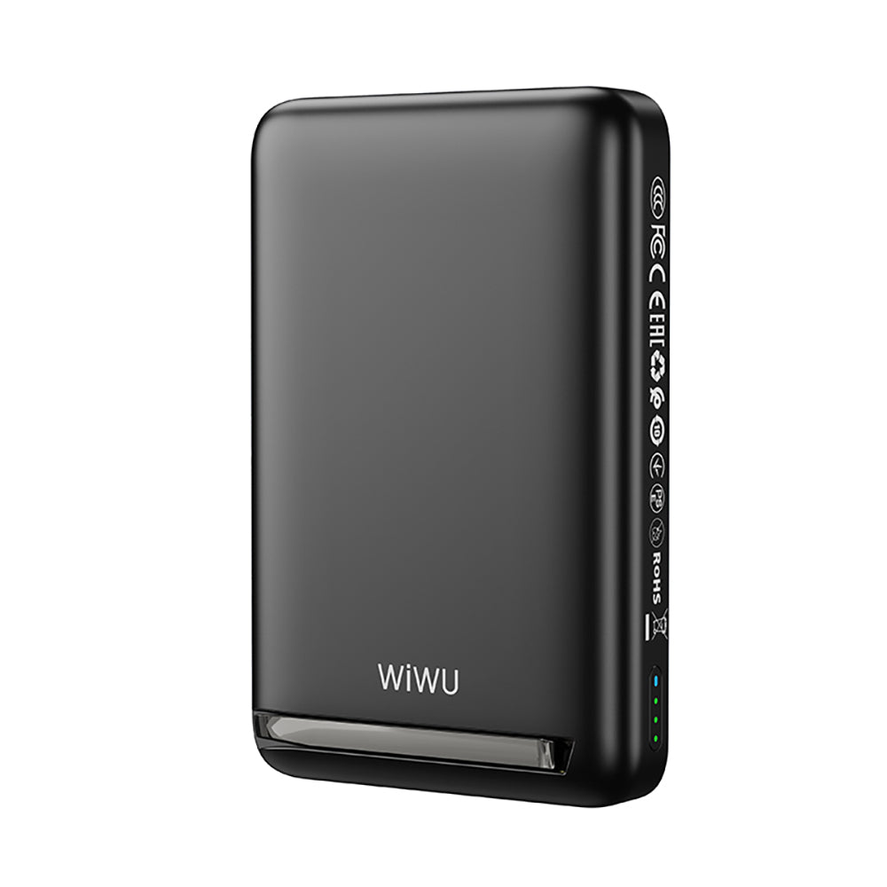 Wiwu Wi-P043 LED Işık Göstergeli Standlı Taşınabilir Magsafe Wireless Powerbank 10.000mAh 15W Siyah