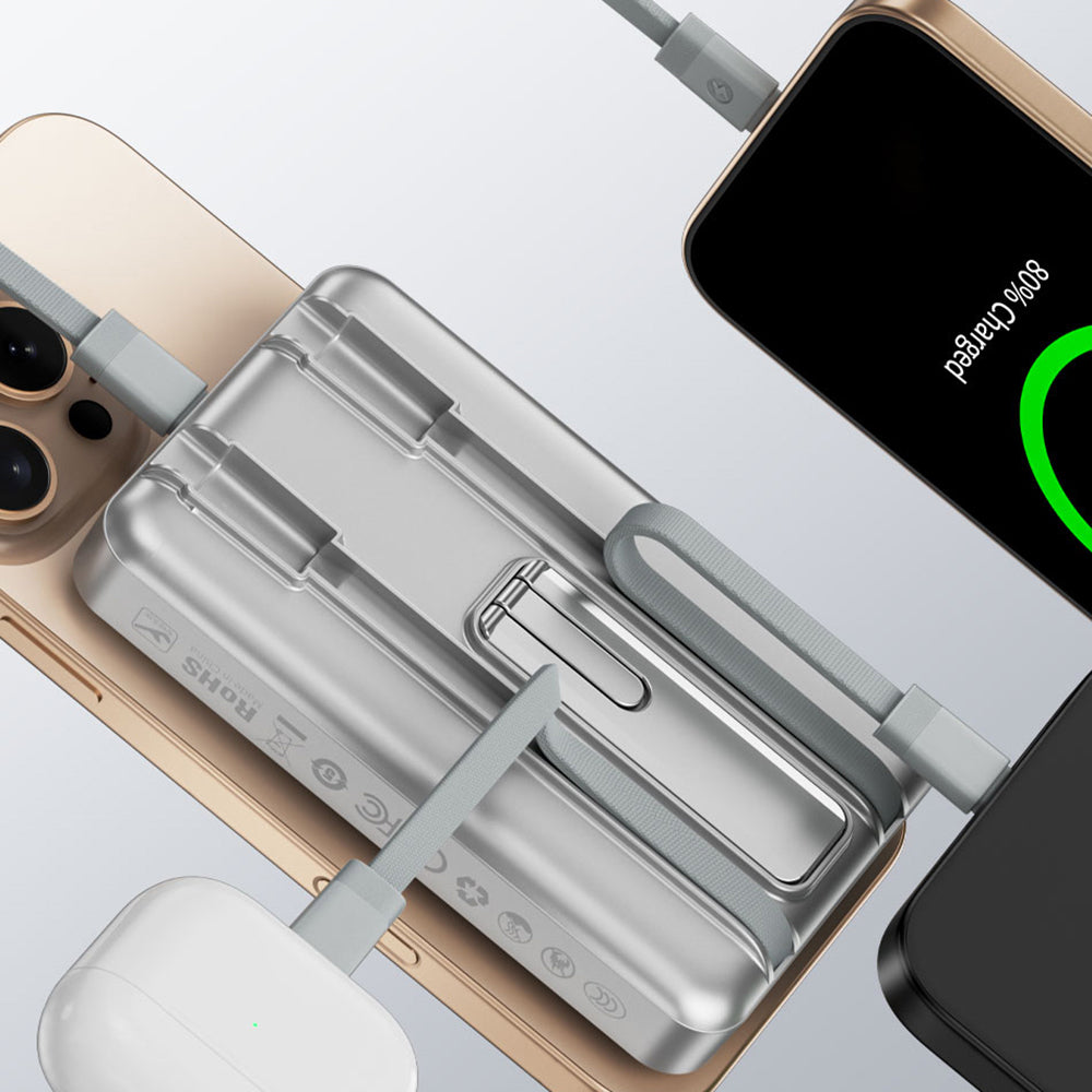 Wiwu Wi-P056 Taşınabilir Wireless Şarj ve PD Hızlı Şarj Özellikli Powerbank 15W 10000mAh Gri