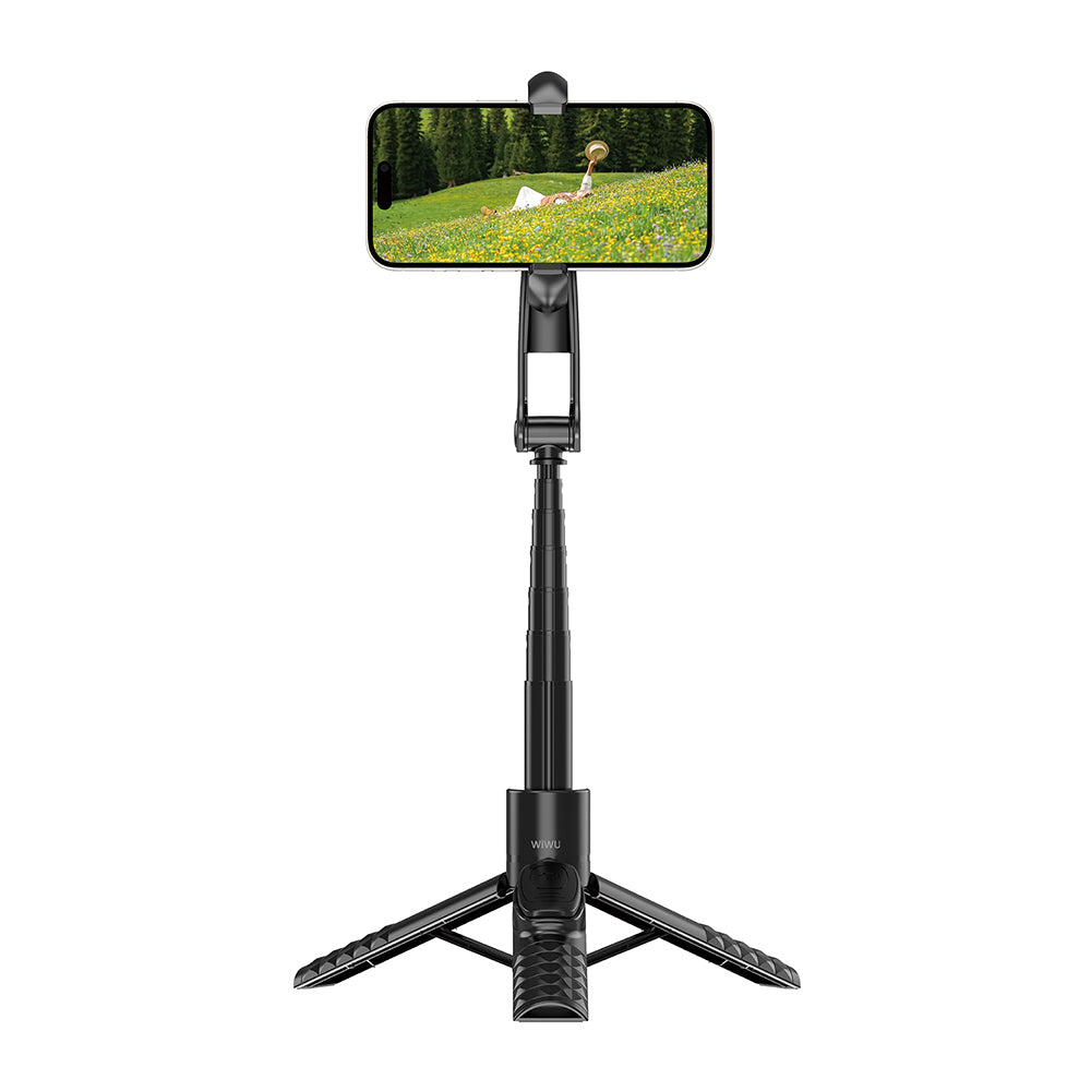 Wiwu Wi-SE014 Magnetik Özellikli 360 Derece Dönebilen Kumandalı Selfie Çubuğu ve Tripod Siyah