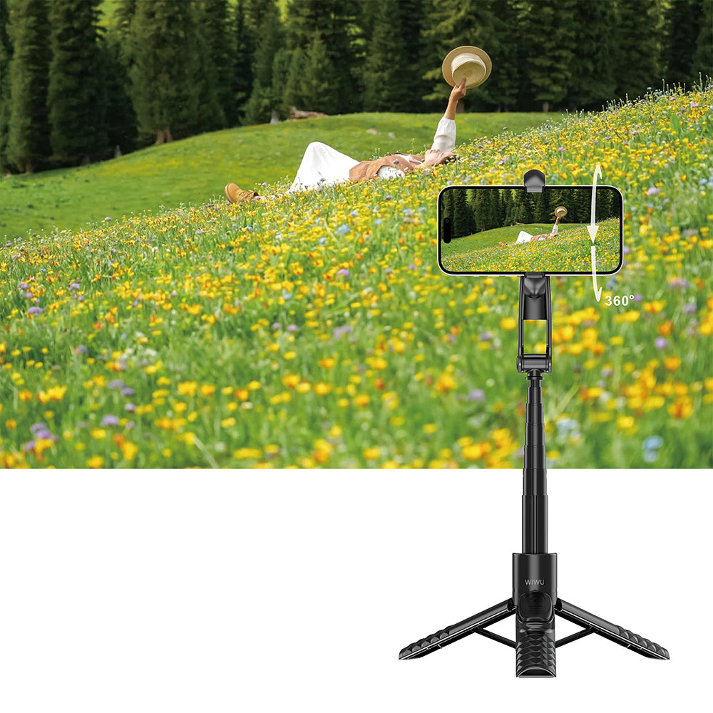 Wiwu Wi-SE014 Magnetik Özellikli 360 Derece Dönebilen Kumandalı Selfie Çubuğu ve Tripod Siyah