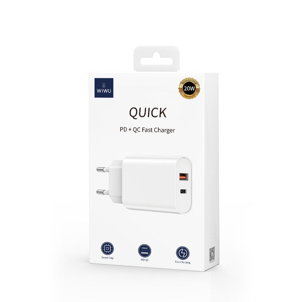 Wiwu Wi-U002 Quick Type-C PD & USB-A QC Hızlı Şarj Başlığı 20W Beyaz