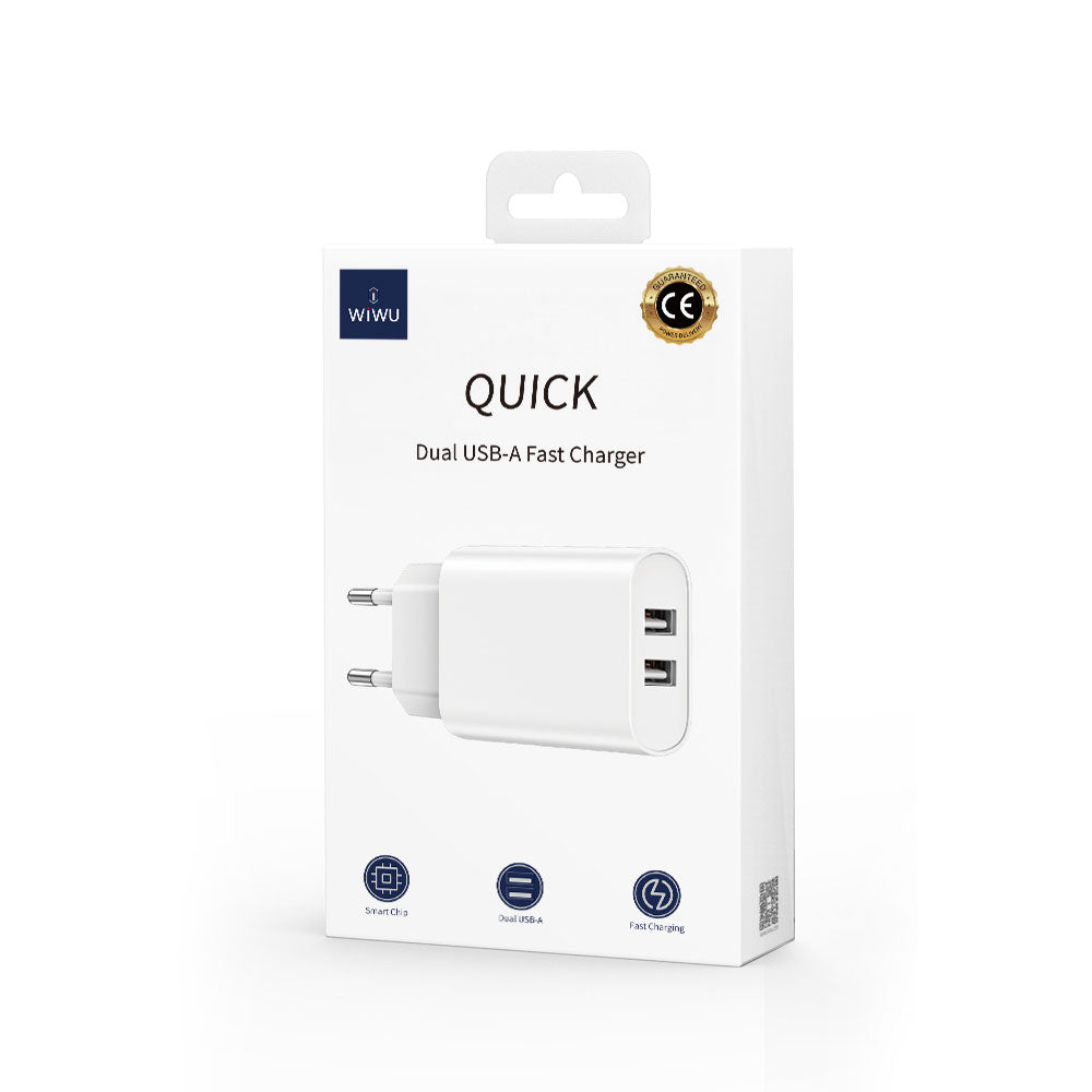 Wiwu Wi-U003 Quick 2.1A Çift USB Çıkışlı Hızlı Şarj Başlığı Adaptörü Beyaz
