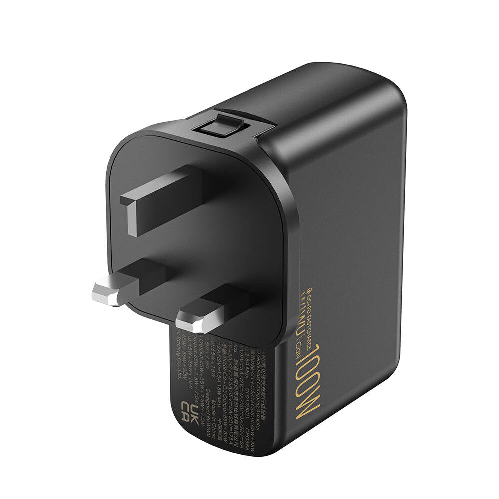 Wiwu Wi-U022W Warrior Serisi GaN Teknolojili 100W QC+PD Universal Hızlı Şarj Başlığı Siyah