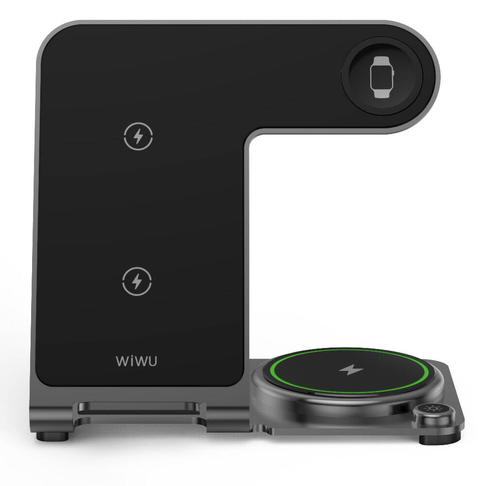 Wiwu Wi-W005 Armor 3in1 Hızlı Şarj Özellikli Magnetik Kablosuz Şarj Standı Gri