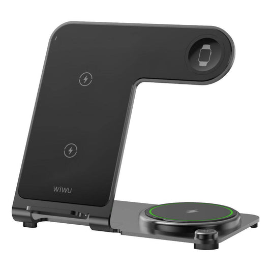 Wiwu Wi-W005 Armor 3in1 Hızlı Şarj Özellikli Magnetik Kablosuz Şarj Standı Gri