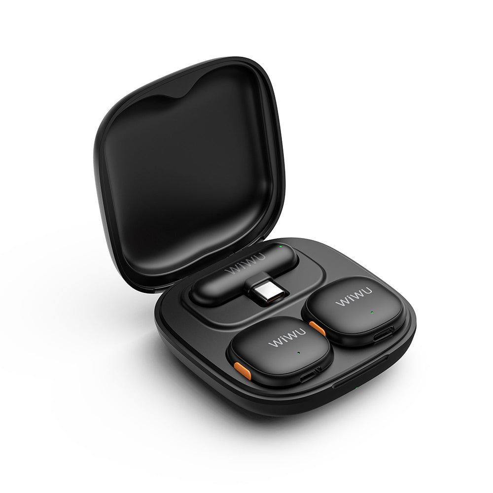 Wiwu Wi-WM006 2in1 Type-C Portlu Yapay Zeka Destekli ANC Özellikli Kablosuz Yaka Mikrofonu Siyah