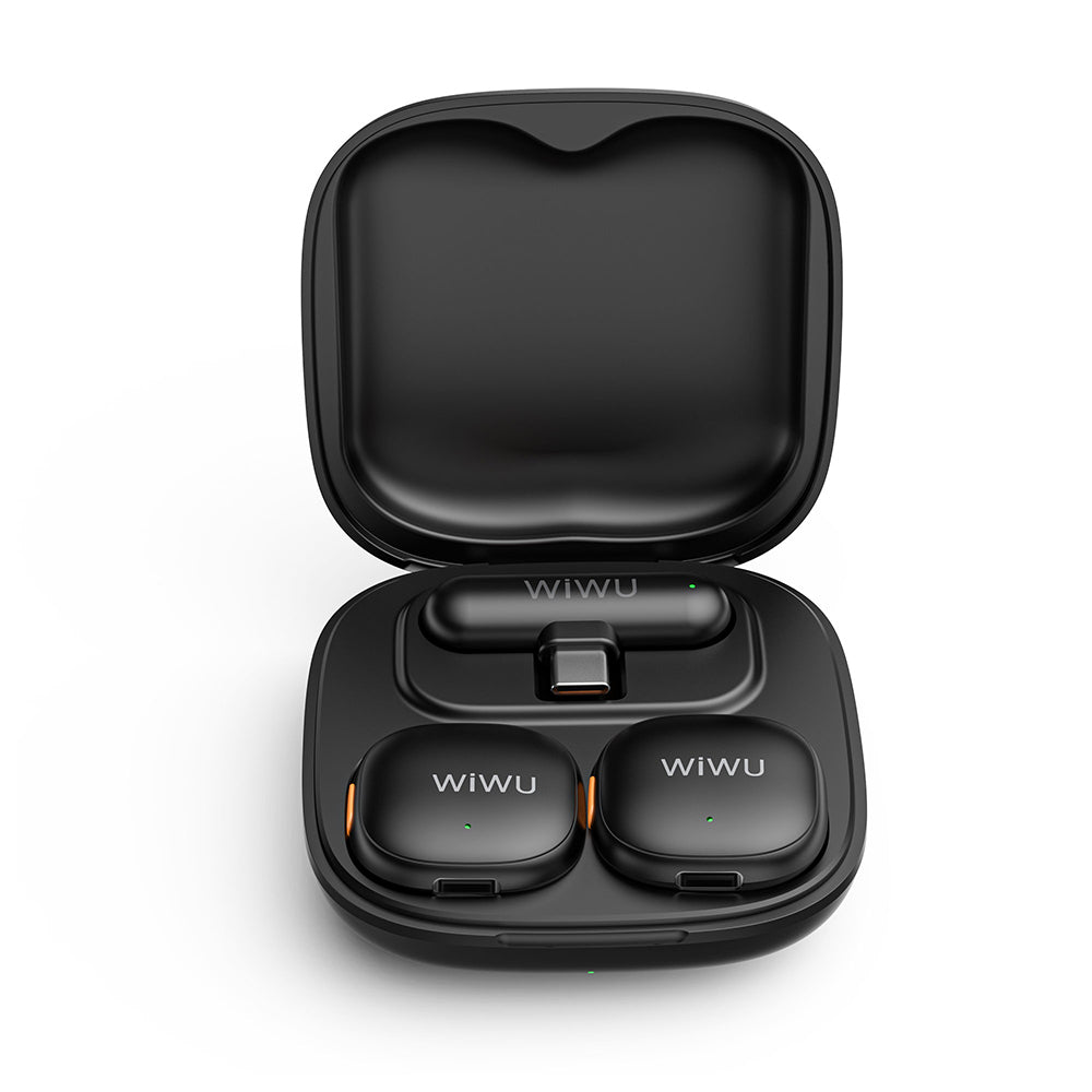 Wiwu Wi-WM006 2in1 Type-C Portlu Yapay Zeka Destekli ANC Özellikli Kablosuz Yaka Mikrofonu Siyah