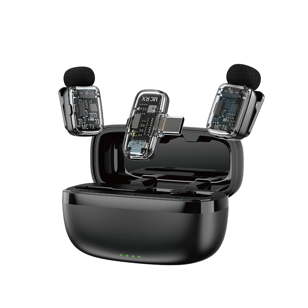 Wiwu Wi-WM008 2in1 Type-C Portlu ANC Özellikli Kablosuz Yaka Mikrofonu Siyah