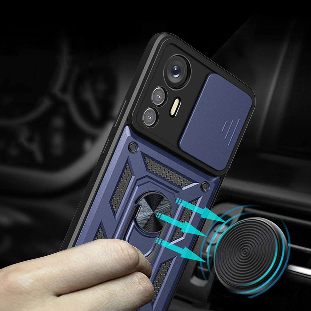 Xiaomi Mi 12 Lite Kılıf Magnetik Standlı Kamera Korumalı Zore Sürgülü Vega Kapak Mavi