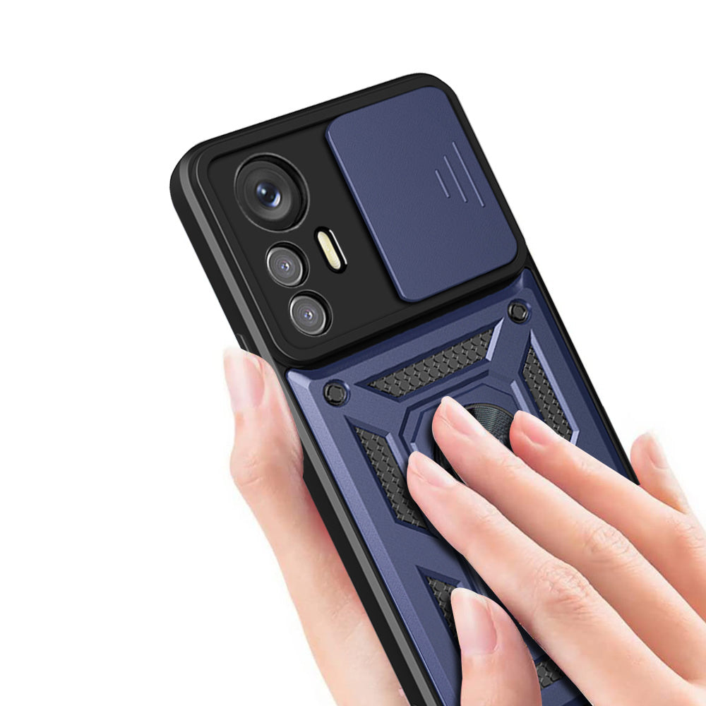 Xiaomi Mi 12 Lite Kılıf Magnetik Standlı Kamera Korumalı Zore Sürgülü Vega Kapak Siyah