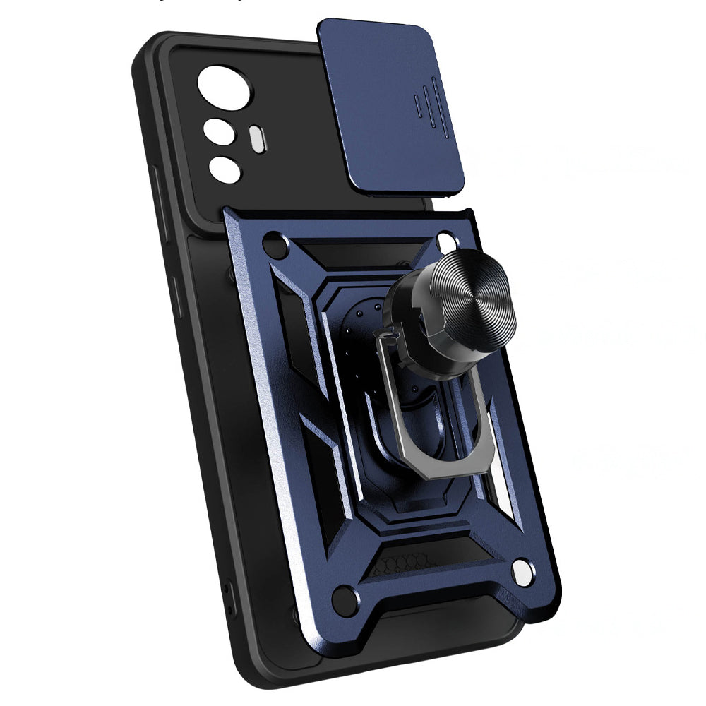Xiaomi Mi 12 Lite Kılıf Magnetik Standlı Kamera Korumalı Zore Sürgülü Vega Kapak Mavi