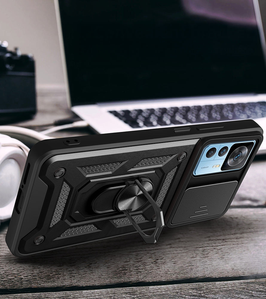 Xiaomi Mi 12T Pro Kılıf Magnetik Standlı Kamera Korumalı Zore Sürgülü Vega Kapak Mavi