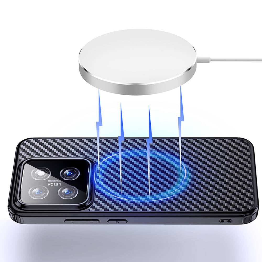 Xiaomi Mi 14 Kılıf Aramid Karbon Fiber Magsafe Özellikli Wlons Radison Kapak Siyah