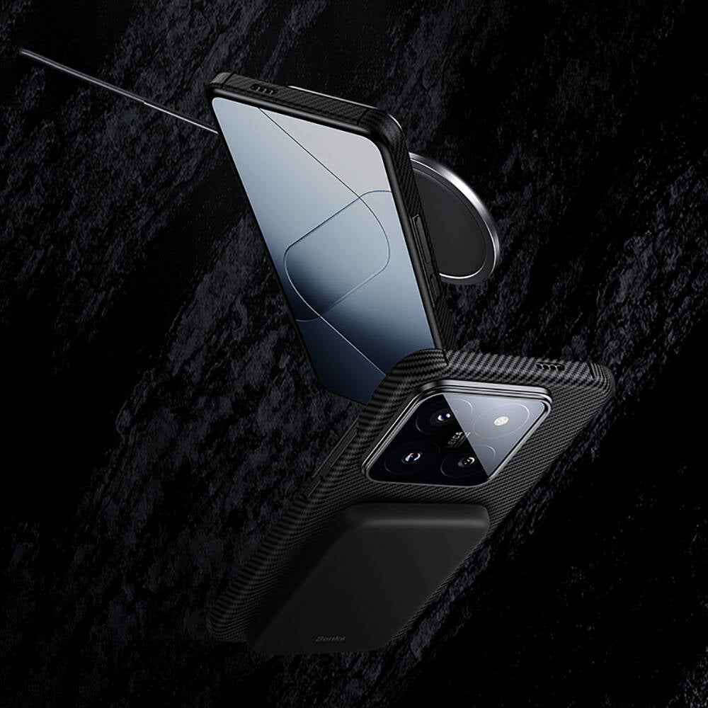 Xiaomi Mi 14 Kılıf Magsafe Özellikli Karbon Fiber Benks Essential ArmorAir 600D Kevlar Kapak Siyah
