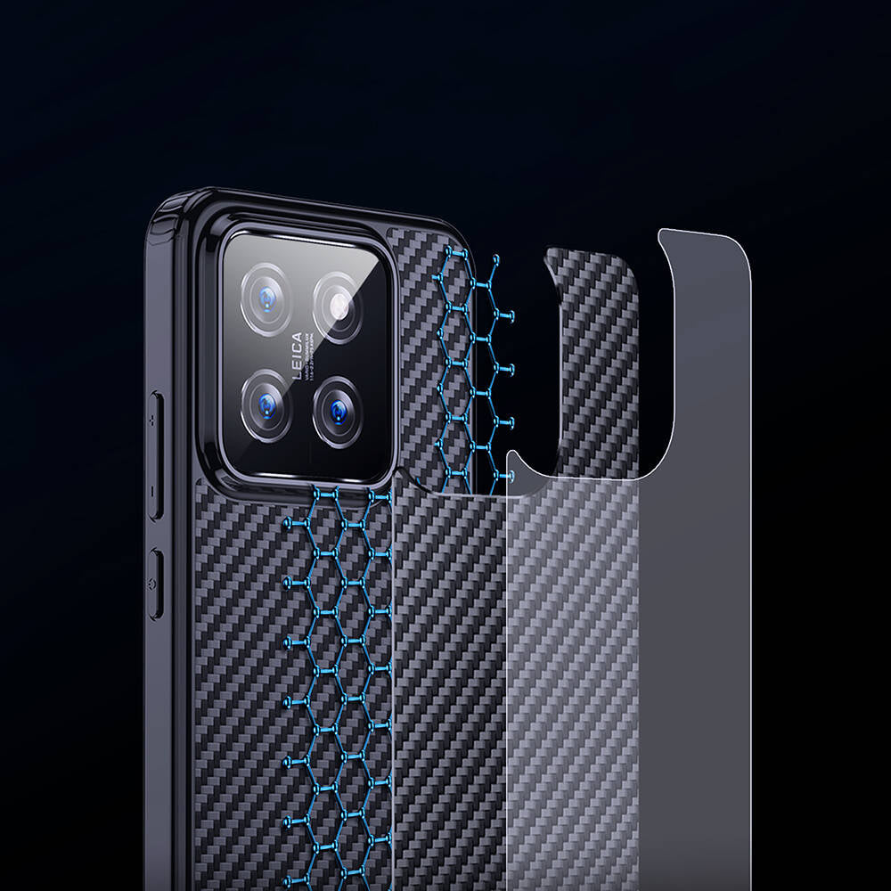 Xiaomi Mi 14 Pro Kılıf Aramid Karbon Fiber Magsafe Özellikli Wlons Radison Kapak Siyah