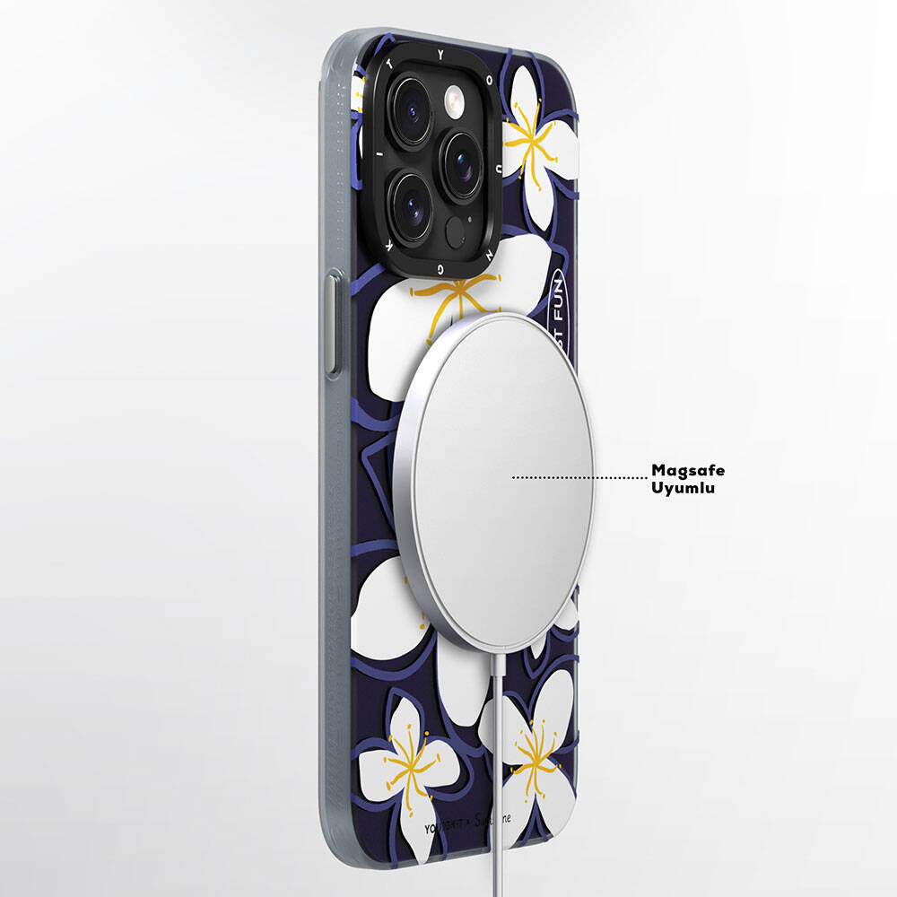 Apple iPhone 15 Pro Max Kılıf Magsafe Şarj Özellikli Sunshine Tasarımlı Youngkit Smile Serisi Kapak Lacivert