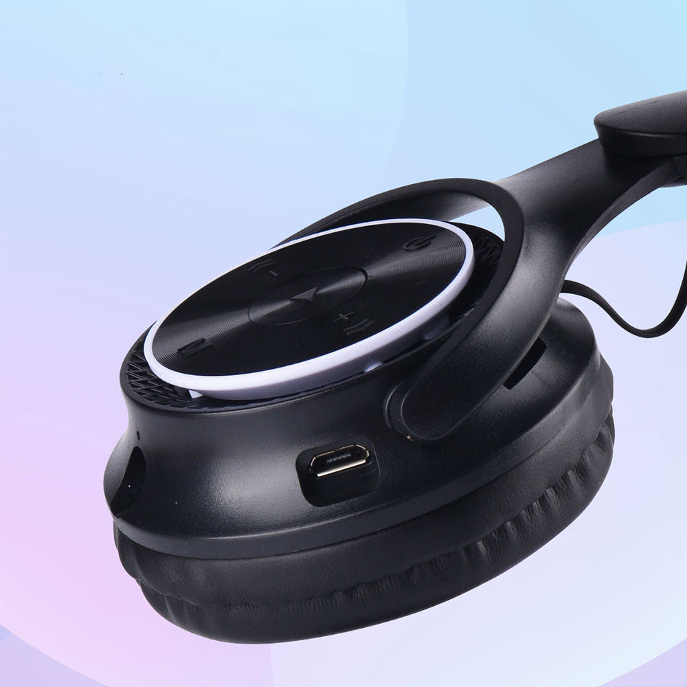 Zore M6 Pro Cat RGB Led Işıklı Kedi Kulağı Band Tasarımlı Ayarlanabilir ve Katlanabilir Kulak Üstü Bluetooth Kulaklık Siyah